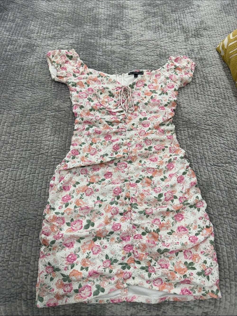Guess Floral Mini Dress in White, Pink & Green